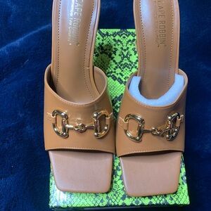 Cape Robbin Tan Mules with Gold Chain Detail